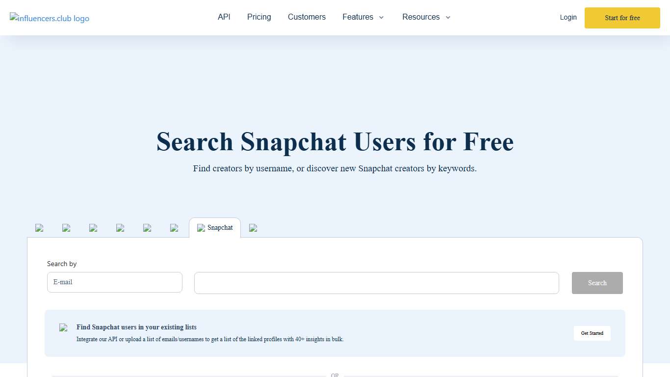 FREE Snapchat Search Tool | influencers.club